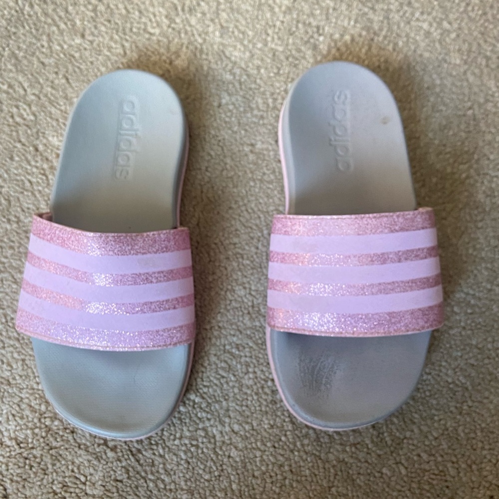 Adidas comfort slides kids size 11 color pink sparkle